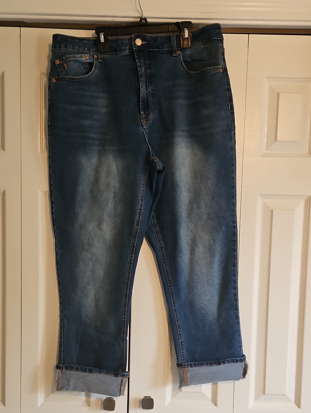 Frye Classic Blue Denim Jeans with Tan Stitching